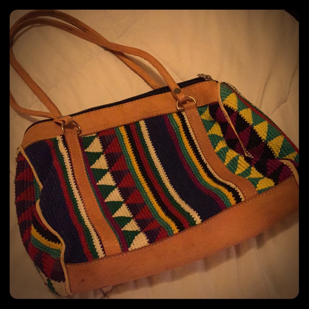 Leather knitted purse